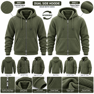 Sudadera con capucha reversible personalizada para hombre, de doble tejido, con cremallera, forro polar térmico tipo gofre, chaqueta con cremallera reversible personalizada para hombre - Product Image 1