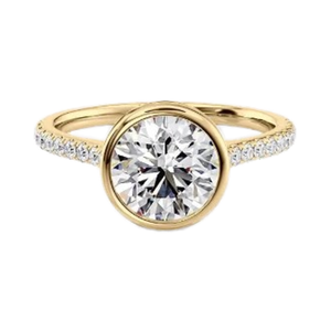 แหวนโซลิแทร์กลมเพชร18K สีเหลืองทองสำหรับห้องแล็บสุดหรูพร้อมเพชรด้านข้าง - Product Image 1