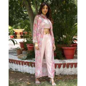 ชุดเสื้อคลุมผ้าซาตินพิมพ์ลายระบายอากาศได้ดี สีชมพูอ่อน ไซส์ XS สำหรับผู้หญิง - Product Image 1