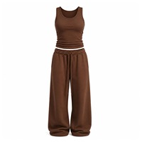 Ensemble deux pièces pour femme avec logo personnalisé, été, coton respirant, col sans bretelles, débardeur court uni côtelé