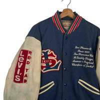 Veste de baseball en toile coupe slim VITHAS INDUSTRY, extérieur en laine/viscose, unisexe, hiver, bleu marine, manches rétro, style streetwear