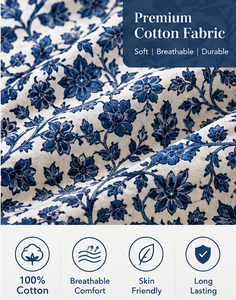 Mantel de Algodón Impermeable con Estampado Floral Azul, Hecho a Mano con Técnica de Bloqueo, para Hogar, Hoteles, Estilo Rústico Boho Indio, con Borde Decorativo - Product Image 2