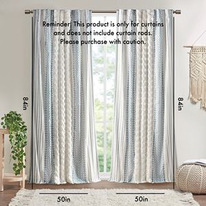 Pannello tenda bianco/Navy stampato in cotone con striscia di ciniglia e fodera 50x84 "Set mantovana e tende - Product Image 3