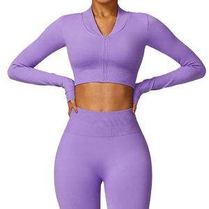 Veste de yoga sans couture pour femme, veste de sport à manches longues, fermeture éclair, séchage rapide, vêtements de fitness, veste de course pour femme - Product Image 2