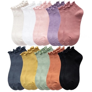 Chaussettes unisexes personnalisées colorées unies respirantes à la cheville, en coton écologique à séchage rapide, 10 paires, avec revers à volants, décontractées - Product Image 5