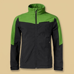 Veste softshell coupe-vent pour homme, couleur verte et noire, col montant, fermeture éclair, vêtements de sport pour l'extérieur - Product Image 1
