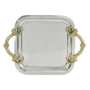 Pewter Antique <b>Tray</b> With <b>Gold</b> Horse Bit Handle Decorative <b>Serving</b> <b>Trays</b> For Wedding Events - Product Image 3