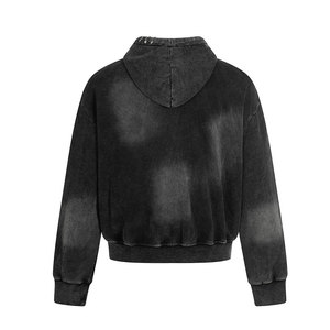 Sudadera con capucha unisex de algodón ligero con cremallera, estilo vintage, lavado ácido, corte holgado, manga larga, personalizada, para hombre, color negro, de moda para invierno - Product Image 6