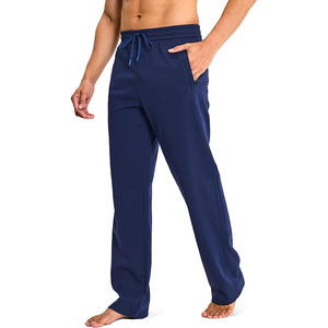 Pantalon de jogging décontracté en coton bleu marine pour homme, taille élastique avec cordon de serrage, poches latérales, tricoté mi-lourd, idéal pour l'automne - Product Image 1
