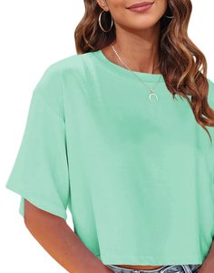 Camiseta corta de algodón para mujer, de alta calidad, precio económico, duradera, transpirable, antiarrugas, a la moda. - Product Image 2