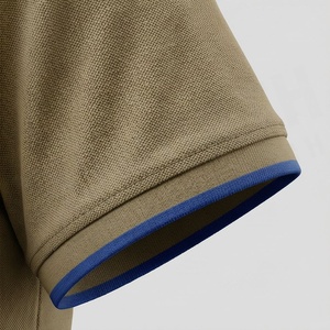 Men's Solid Color Knitted Polo <b>Shirt</b> Short Sleeve Casual Button Design Regular Length Blue Trim <b>Collar</b> and Cuffs - Product Image 6