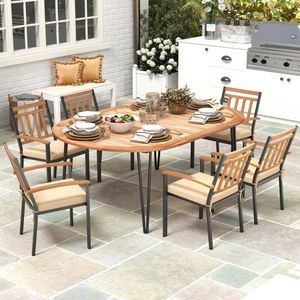 79 Inch Acacia Wood Tabletop Patio Dining <b>Table</b> with Umbrella Hole for 8 People - Product Image 2