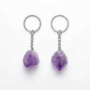 Llavero de alta calidad con cristal de amatista en bruto, llavero de piedra natural, regalos para mujeres, venta al por mayor. - Product Image 4