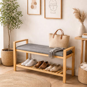 Entryway Bamboo <b>Bench</b> with <b>Shoe</b> Shelf - Product Image 4