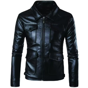 Black Leather <b>Jacket</b> Men Zip Up Motorbike <b>Jacket</b> <b>Biker</b> Coat with Pocket Design - Product Image 1