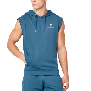 Casual Daily Wear <b>Men</b> <b>Sleeveless</b> <b>Hoodie</b> Cotton Blended Construction With Drawstring Hood And Relaxed Fit - Product Image 1