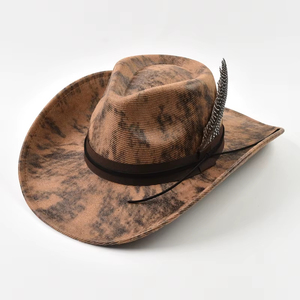 Chapeau de cowboy unisexe en coton à large bord, décontracté, pour l'extérieur, printemps-été, taille adulte 56-58 cm, motif noir et blanc, accent plume - Product Image 5