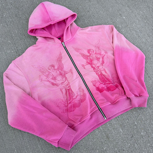 Sweat à capuche zippé intégral pour homme, coupe oversize et carrée, en molleton bouclette, effet vieilli, délavé à la pierre et à l'acide, style streetwear, 450 GSM - Product Image 6