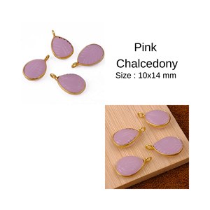 Diseño de hoja de Calcedonia Rosa Natural de moda, colgante tallado en forma de lágrima, Conector de bisel chapado en oro para collar DIY, joyería - Product Image 4
