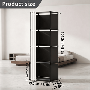 5-Tier Storage Cabinet Closet with Curtain Silver Metal Pipe <b>Shelf</b> <b>Rack</b> Black Fabric Panels Freestanding - Product Image 2