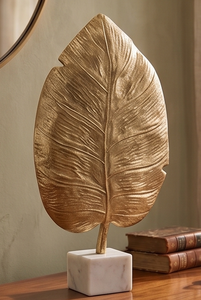 Escultura Decorativa de Lujo con Forma de Hoja, Acabado Dorado Antiguo y Base de Mármol, Esculturas Decorativas para Mesa, Decoración de Mesa - Product Image 4