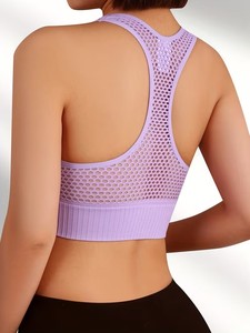 High <b>Support</b> Seamless Racerback Sports Bra Breathable Openwork Fishnet Back Gym Workout <b>Crop</b> <b>Top</b> Women Athletic Yoga Tank - Product Image 4