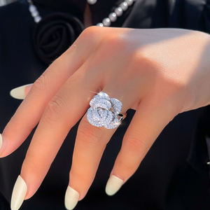 925 Silver Unisex Moissanite Flower <b>Ring</b> Round Brilliant Cut Prong Setting Romantic Cocktail Jewelry Gold Plated <b>AMBER</b> JEWELS - Product Image 4