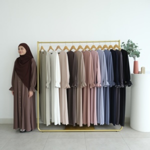 Women's Maxi Casual Abaya <b>Dress</b> with Solid Breathable Woven Chiffon Fabric Crew Neck Loose Fit and <b>Ruffle</b> Button Pleats - Product Image 1