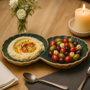 Luxury <b>Ceramic</b> Classic Design Eco-Friendly Dry Fruit Serving <b>Plate</b> with Dual Compartments - Product Image 1