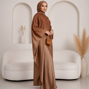 Kaftán Abaya de Poliéster Satinado con Degradado Teal de Lujo para Mujer, Vestido Maxi Islámico Elegante y Modesto, Largo hasta el Tobillo, Corte Holgado, Jacquard Floral - Product Image 3