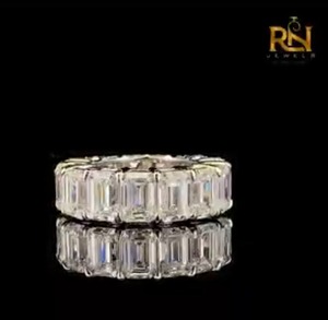Emerald Cut Lab Grown Diamond Luxury Unisex Eternity Band Solid Gold Shared Prong Wedding <b>Ring</b> <b>Stacking</b> Anniversary Fine Jewelry - Product Image 6