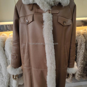 Lussuoso Cappotto Aviatore Lungo in Shearling per Donna, Giacca Invernale Calda in Pelle di Pecora a Doppia Faccia con Bordo in Pelliccia Ricciola, Stile Moto, <span class=keywords><strong>Trench</strong></span> in Pelle - Product Image 4