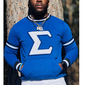 Sweat-shirt à col rond en chenille noir pour homme Phi Beta Sigma avec poche, numéro 19 bleu imprimé en relief, coupe classique, anti-boulochage, tricoté - Product Image 4