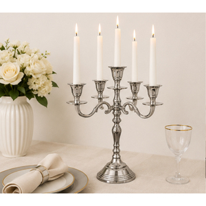 Candelabro de Metal de Lujo de 5 Brazos, Plateado, de Aluminio Pulido, para Centro de Mesa de Boda, Decoración del Hogar, Venta al Por Mayor - Product Image 6