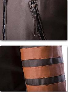 Veste en cuir polyester haut de gamme pour homme - 100 % polyester - Col montant à motifs patchwork - Veste d'hiver coupe-vent et respirante - Haute qualité - Product Image 5