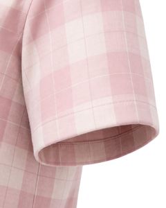 Custom Blush Pink And Plaid Womens Short Sleeve Button Up Shirt Casual Summer Lightweight Breathable Checkered Top With Pocket - Product Image 5