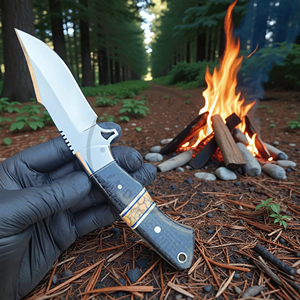 มีดทำมือจากเหล็กดามัสกัสสำหรับล่าสัตว์กลางแจ้ง ใบมีดคงที่ แข็ง 56HRC ด้ามไม้ปักก้า คุณภาพสูง 1 ชิ้น รับผลิตตามแบบ OEM - Product Image 5