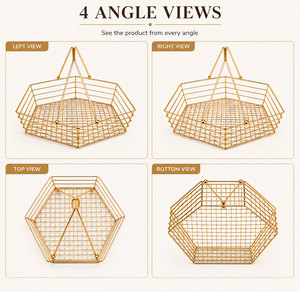 SAFA INTERNATIONAL <b>Gold</b> Wire <b>Storage</b> <b>Basket</b> Polygon Shape Handles Minimalist Design Stainless Steel Mesh Single Tier - Product Image 5