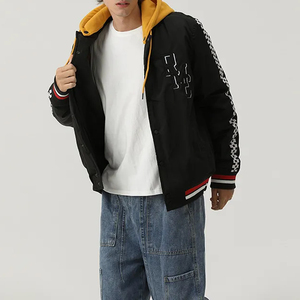 Wholesale Casual Outerwear Detachable Hooded Snap Button Varsity <b>Jackets</b> Custom Patch Embroidery High School Letterman <b>Jacket</b> - Product Image 6