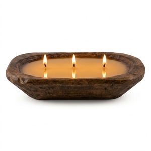 Bougie rustique en cire de soja de luxe, multi-mèches, parfumée, en bol de pain en bois, pour centre de table de salle à manger de style campagnard et décoration intérieure - Product Image 2