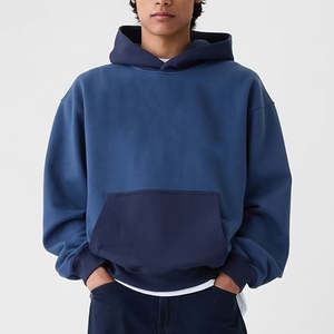 Sudadera con capucha para hombre OEM, color azul oscuro, 100% algodón, con bolsillos tipo canguro, corte holgado, para uso en invierno. - Product Image 2