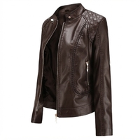 Blouson moto matelassé marron à col montant et fermeture éclair pour femme