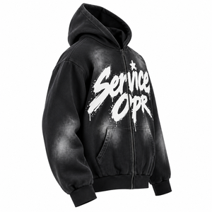Fabricant de sweats à capuche zippés surdimensionnés en molleton épais, style streetwear, avec impression graphique, effet vintage délavé, personnalisables - Product Image 2