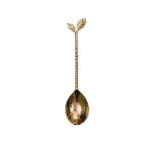 Cuillère en laiton faite à la main avec manche à motif circulaire, accessoires de cuisine, cuillère à bar courte avec finition dorée en relief - Product Image 3