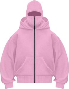Custom Embroidered Half-Zip Oversized Velour Balaclava Hoodie 100% Cotton Winter Fleece <b>Jacket</b> Face Cover Pocket Eco-friendly - Product Image 1