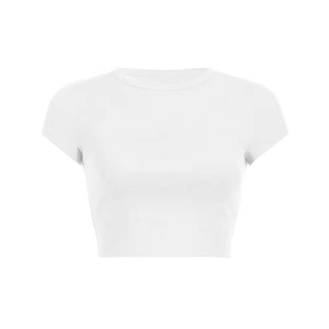 Women's Crop Top T-Shirt Short Sleeve Crew Neck Solid Color Slim Fit Tee All Seasons <b>Brown</b> Women's T-Shirts - Product Image 4
