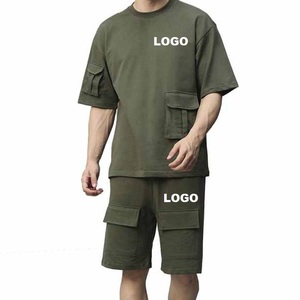 Cumbre Sports Customized Made OEM <b>Twins</b> <b>Set</b> For Men Two Piece Summer Streetwear Beach Wear T-Shirts Short <b>Set</b> With Multi Pockets - Product Image 1