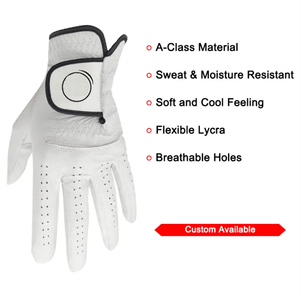 Gant de golf en cuir Cabretta blanc et tissu, à doigts entiers, antidérapant, à enfiler, pour main droite, unisexe, sport - Product Image 3