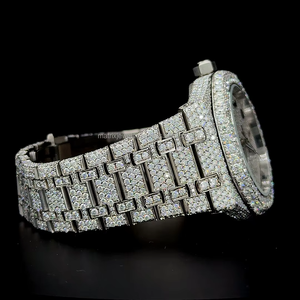 Montre automatique de luxe en or blanc avec cadran arabe, entièrement sertie de diamants moissanite VVS1, qualité supérieure - Product Image 3