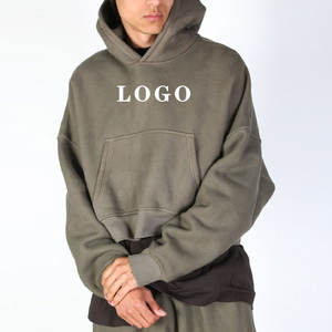 Sudadera con capucha extragrande de felpa francesa de alta calidad, personalizada, estilo urbano, lisa, sin estampado, corta - Product Image 2